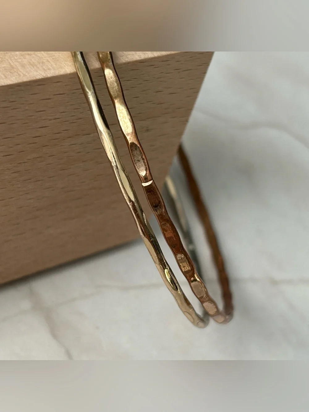 Hammered Mixed Metal Bangle Set